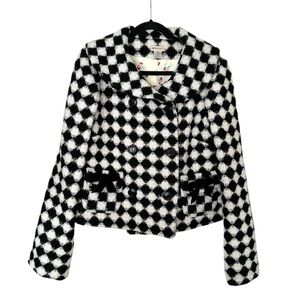 ELEVESES Anthropologie Harlequin Diamond‎ Check Coat Wool Blend Cropped 8
